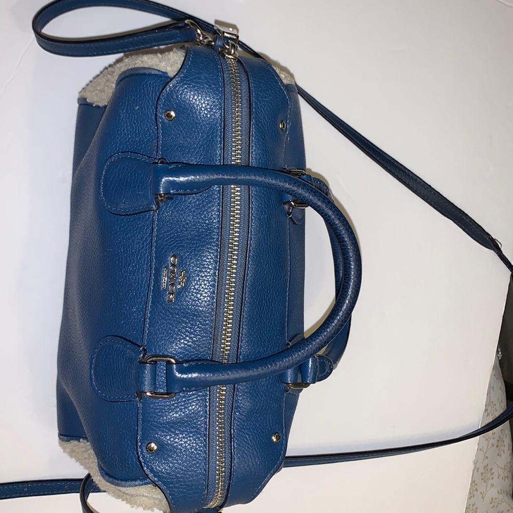 Authentic LEATHER COACH BAG Blue Color & Fur